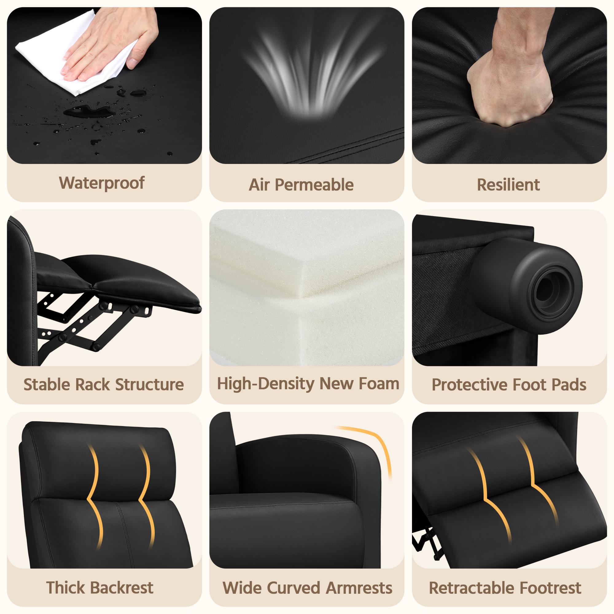 Alden Design Faux Leather Push-Back Recliner with Footrest, Black photo 7