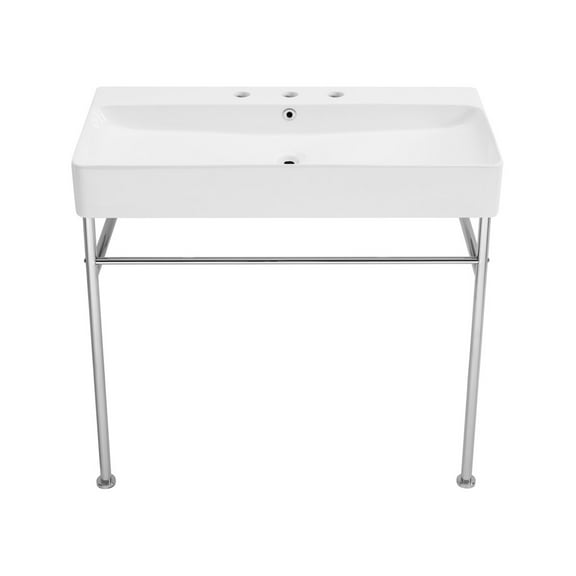 Carre 36" Console Sink White Basin Chrome Legs with 8" Widespread Holes