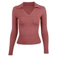 thumbnail image 4 of Laipiong Womens Tops 2026 Elegant Collar V-Neck Long Sleeve Slim Fitted Ribbed Knit T Shirts Basic Fall Winter Casual Going Out Vacation Clothes, 4 of 5