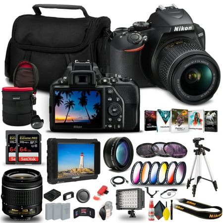 Nikon D3500 DSLR Camera with 18-55mm Lens (1590) + 4K Monitor + 2 x 64GB Extreme Pro Card + 2 x EN-EL14a Battery + Corel Photo Software + Pro Tripod + Case + Filter Kit + More - International Model