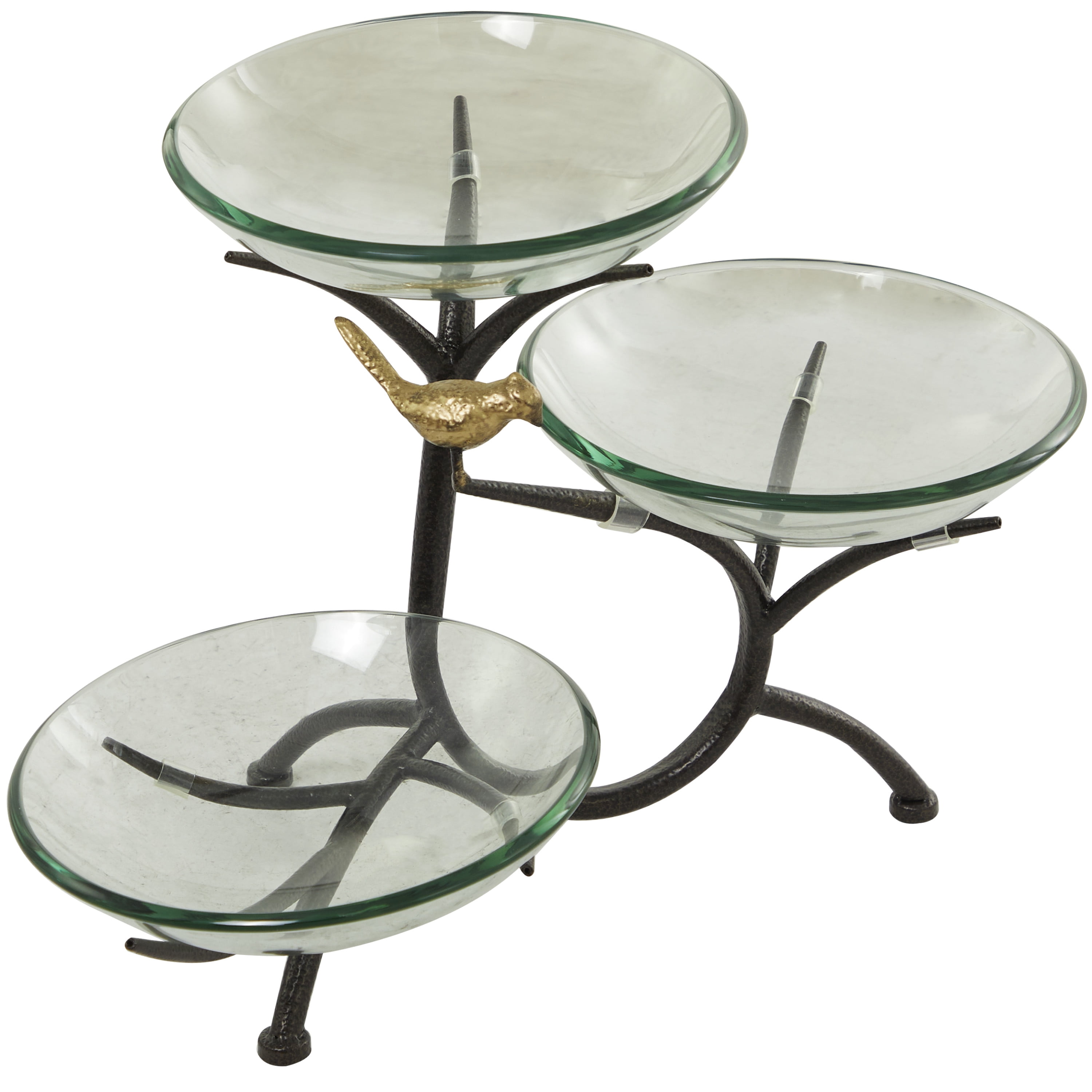 DecMode 20" x 14" Clear Glass Kitchen 3 Tiered Serving Bowl with Black Metal Branch Stand, 1-Piece
