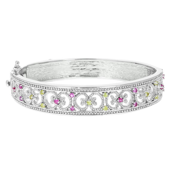 Vir Jewels 0.65 CTTW Pink And Yellow Sapphire Bangle Bracelet in Brass with Rhodium September