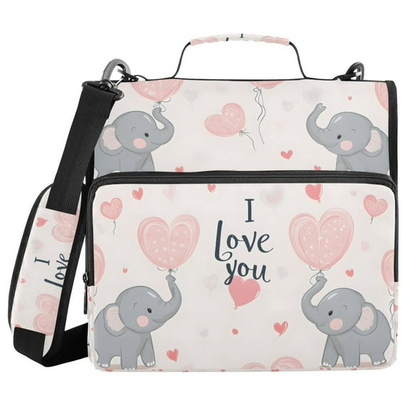 FORMRS Zipper Binder with Shoulder Strap 1.5-inch Ring 500 Sheet Capacity File Bag, Cute Elephant