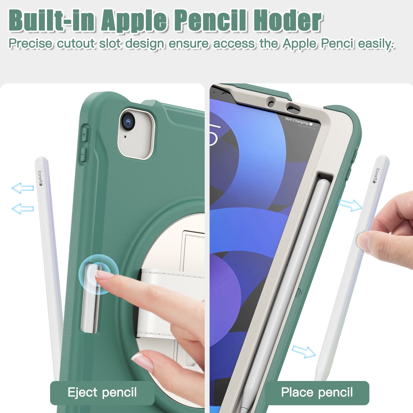 For iPad Air 11 Inch 2026/2025/2024 Case with Pencil Holder, Military Grade Shockproof Kickstand Handle Strap Anti-Scratch Kids Friendly Bumper Tablet Case Cover for Apple iPad Air 11" M4 M3 M2