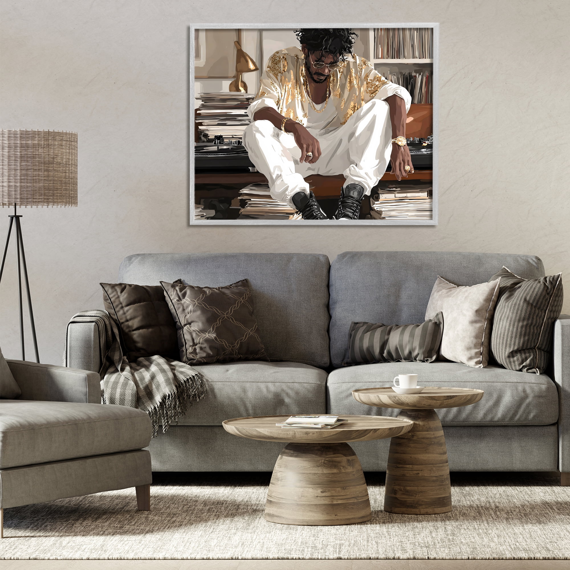 Stupell Industries DJ with Record Collection Gray Framed Giclee Art, design by Franklyn Gregory