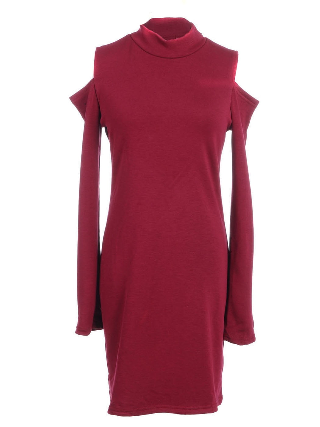 S/M Fit Maroon Red Cut Out Shoulders Midi Length Turtle Neck Dress ...