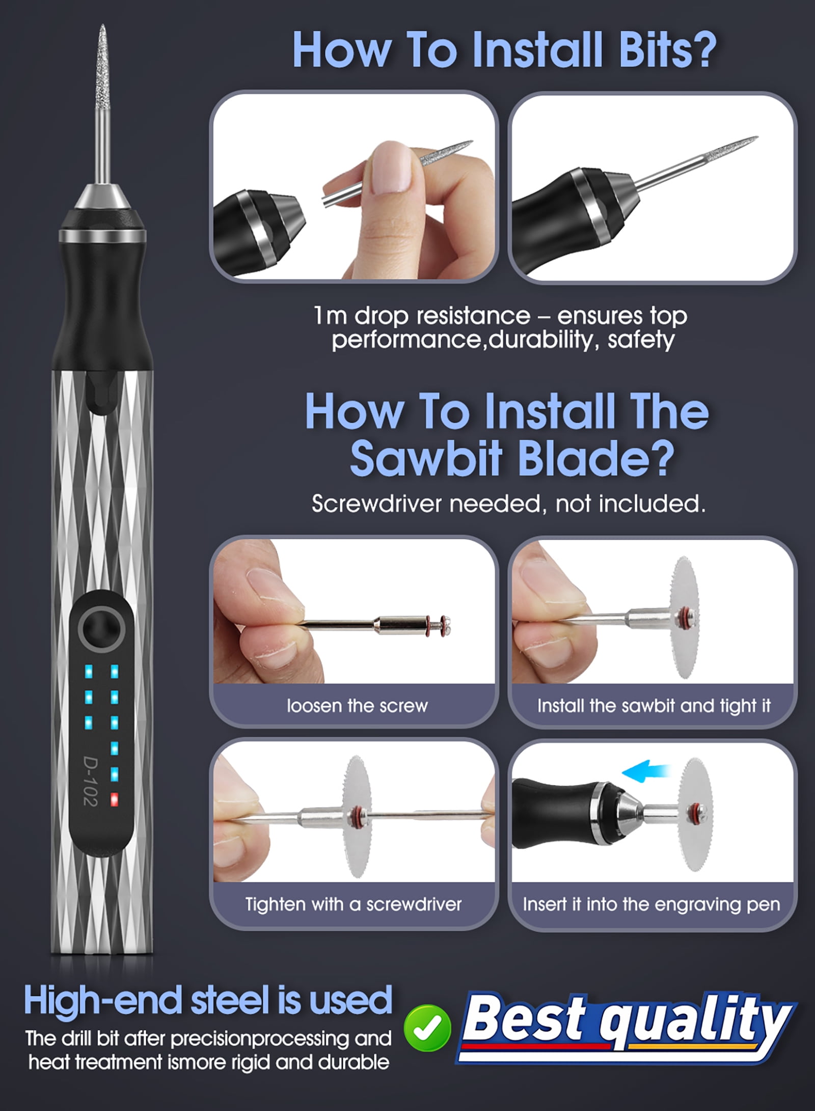 Newly Upgraded Electric Engraving Pen with 37 Bits,3-Speed Adjust,USB Rechargeable,Rotary Tool for 60+ Surfaces - Mini Electric DIY Engraving Pen Kit Cordless Rotary Tools for Personalization & Gifts
