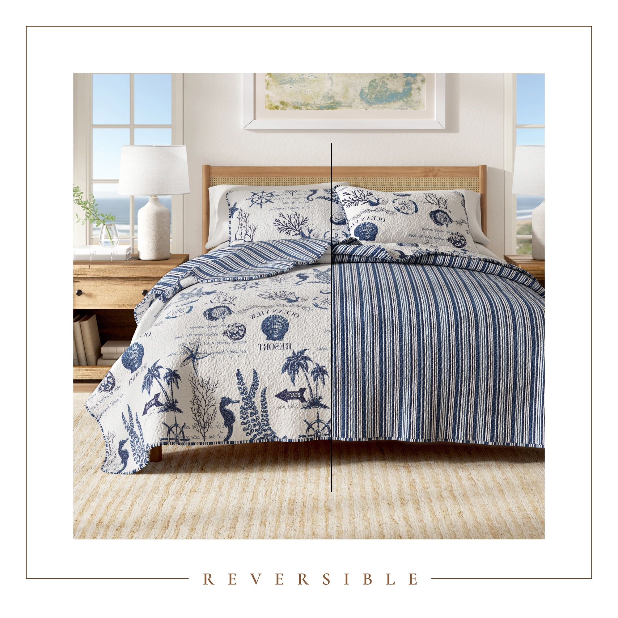 Great Bay Home Catalina Coastal 3-Piece Reversible Quilt Set, Queen