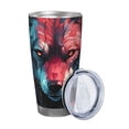 thumbnail image 2 of Fotbe Red Flame Wolf Head Pattern 20 oz Tumbler Stainless Steel Vacuum Insulated Coffee Ice Cup Double Wall Travel Flask Leak-proof Coffee Cup-Straw Three-piece Set, 2 of 8