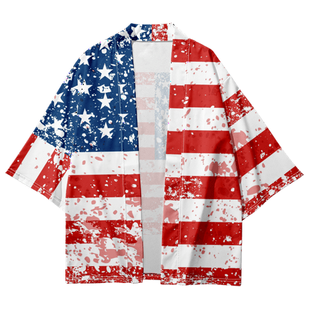 

Independence Day Kimono Robe Cloak Fashionable Design Unique Art Print Beach Cover Shirts for Teens for Home