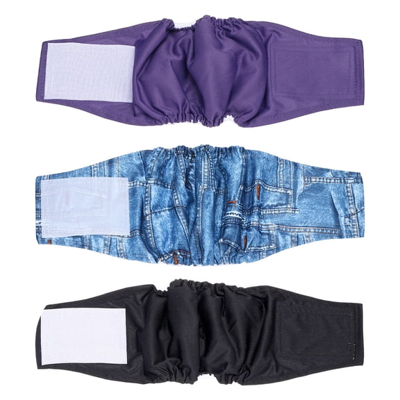 Uxcell Belly Bands for Male Dogs, Reusable Washable Dog Diapers High Absorbing Wrap Diapers, (3Pcs, M, Denim Color, Purple, Black), Intended for Male Small Doggie/Puppies Training