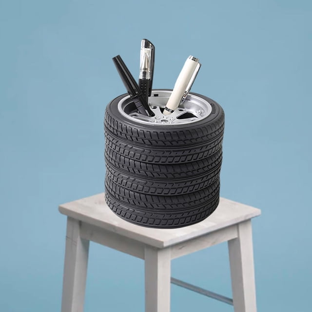 Portalápices con forma de rueda, organizador de lápices, portalápices multifuncional con forma de neumático, adorno de mesa para estantería de casa y
