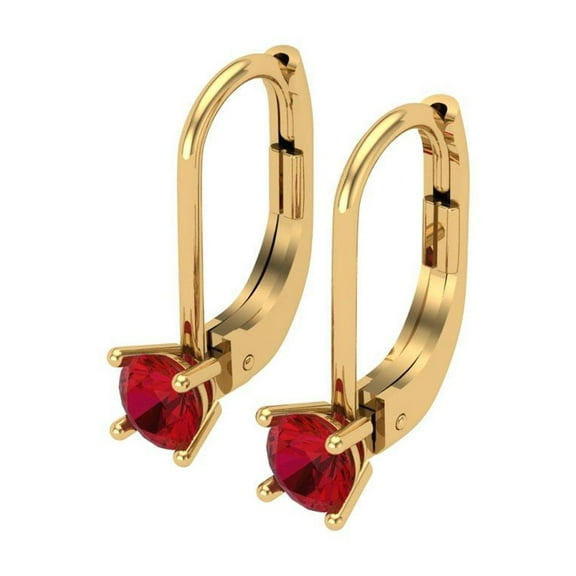0.2 Ct Round Cut Drop Dangle Red Ruby 14K Yellow Solid Solid Gold Everyday Dainty Earrings Lever Back