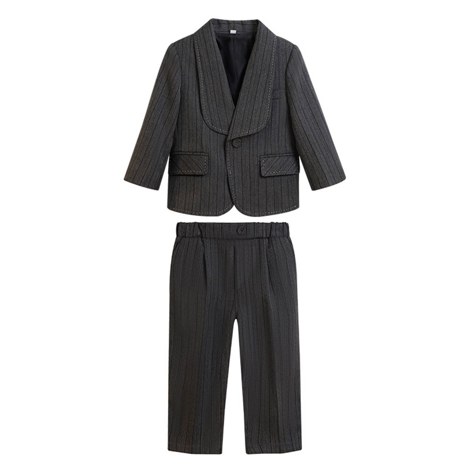 Hjtefg Boys Striped Little Suit Performance Dress Outfit Classic Tailored Jacket with Matching Pants Formal Event Attire for Weddings and Recitals,Color: Dark Gray Size: 8-9 Years