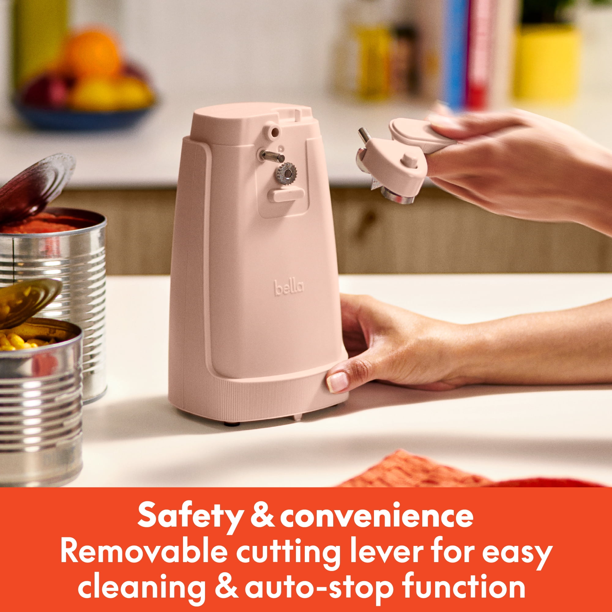 bella Electric Can Opener with Stainless Steel Cutting Blade and Cord Storage, Blossom