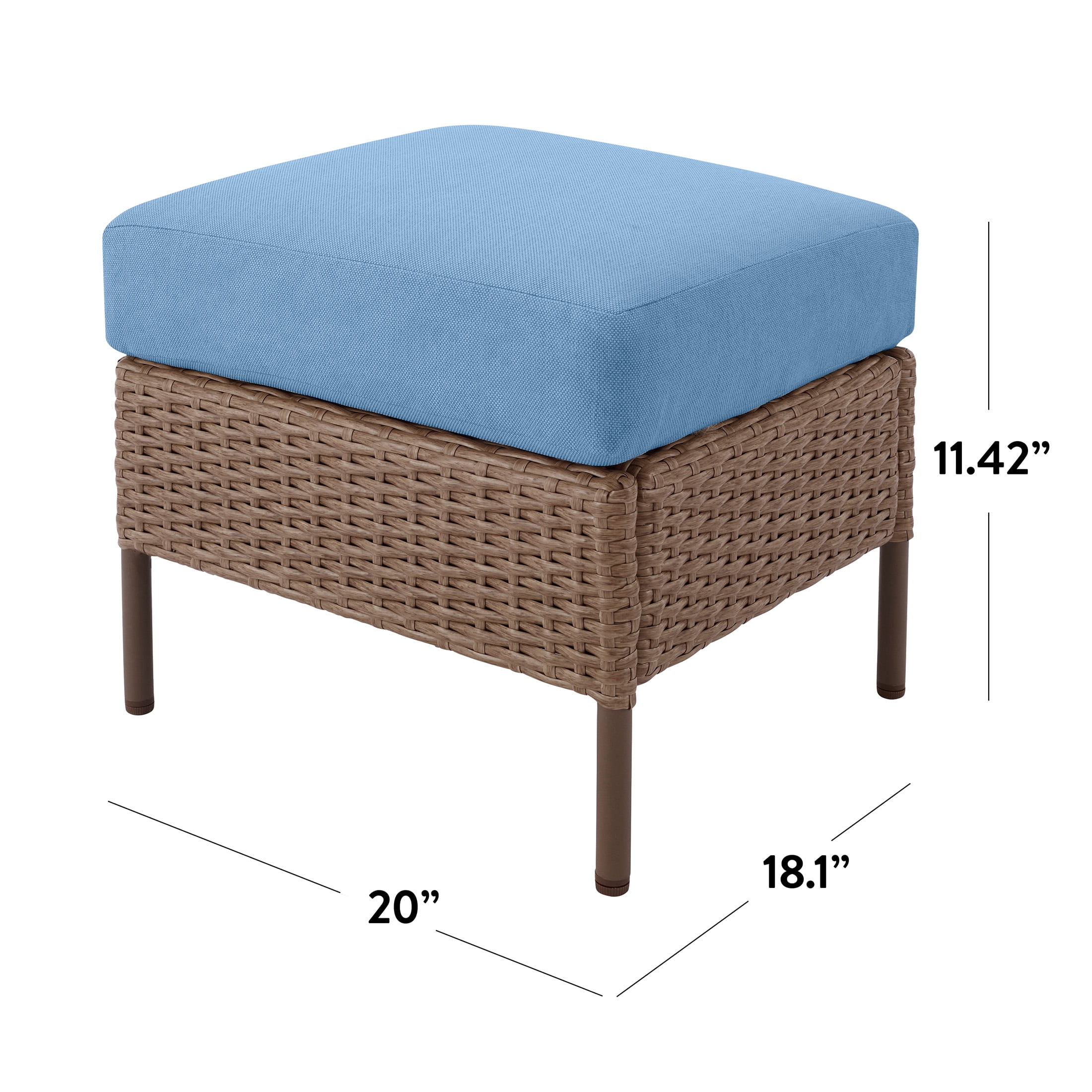 Mainstays Chelsea 2 Pieces Outdoor Patio Ottoman with Blue Cushions