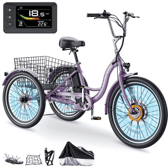 Lilypelle Electric Tricycle for Adults, 350W Electric Trike 7 Speed with 36V removable Battery, 3 Wheel Electric Bikes for Women Men Seniors, 450lb, 24/26 inch Tire