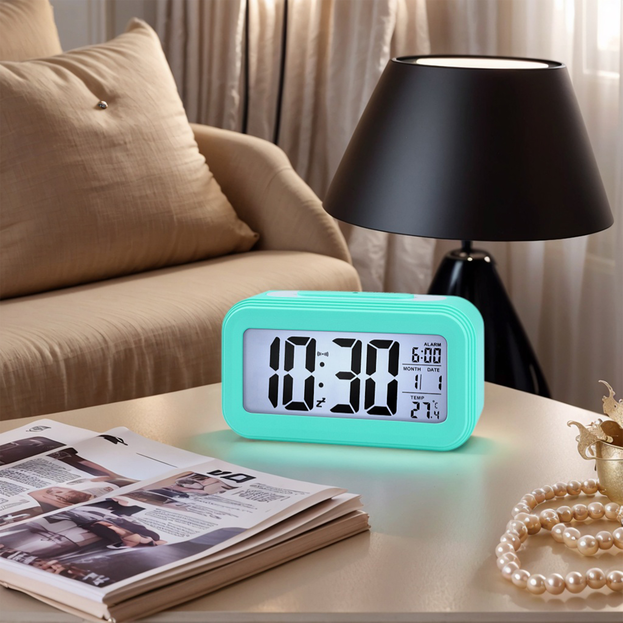 Unique Bargains Gentle Wake-Up Sound Alarm Clock Turquoise 5.3"L x 1.8"W x 3.0"H
