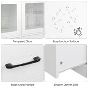 Homfa 5 Shelf Bookcase with Drawers & Doors, 67.5 Tall Bookcases, Wooden Storage Bookshelf for Living Room Home Office, White Finish