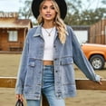 thumbnail image 4 of Women'S Button-Down Vintage Ripped Blue Denim Jacket Blue S, 4 of 9