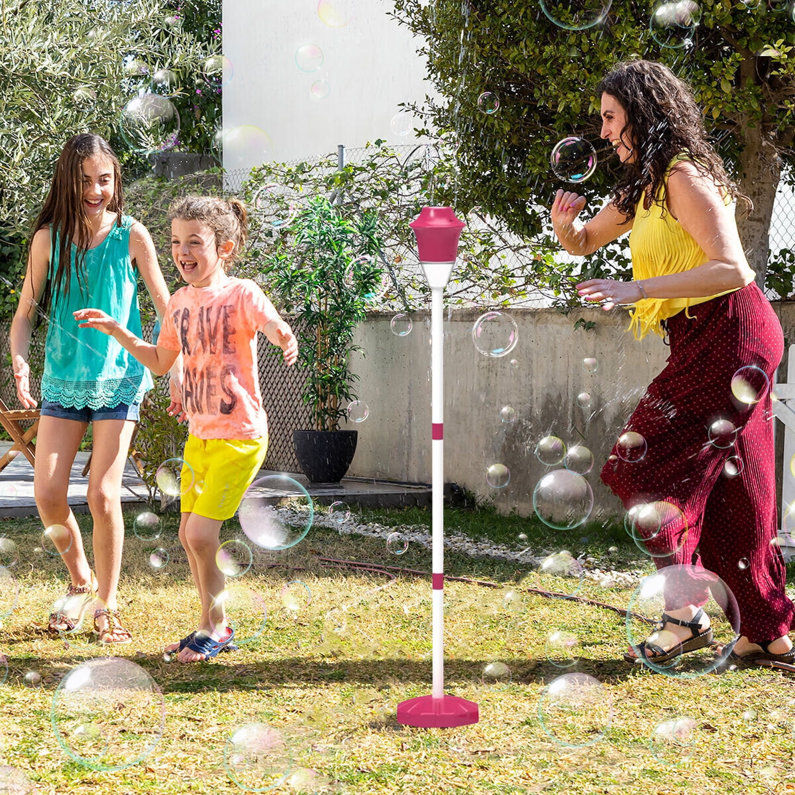 SINGOMON Bubble Machine, Outdoor Stand, with LED Light, Rechargeable, Adjustable Height, Suitable for Weddings and Birthday Parties, Red