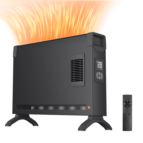 BREEZEHEAT 1500W panel space heater for bedroom, living room, home, 55-96F °,LED display screen button control, 600 sq,with fan for fast heating