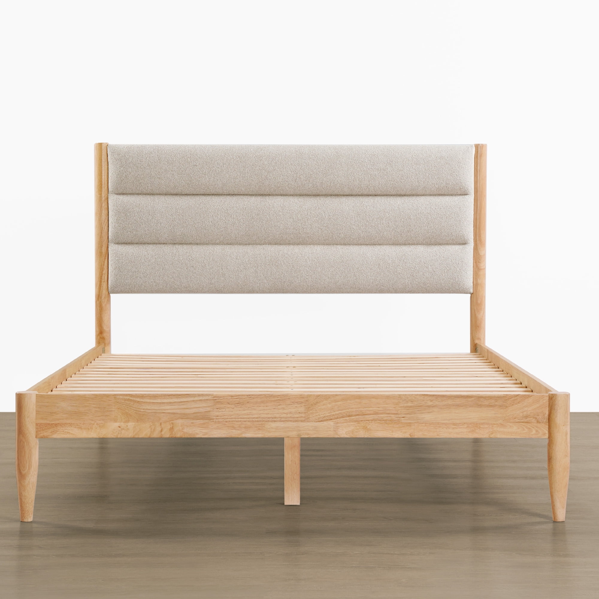Spruce & Spring Upholstered Solid Wood Platform Bed Frame with Headboard Oatmeal, Full