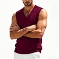 thumbnail image 4 of Ecqkame Mens Tank Tops Knitted Pit Stripe Slim Fit Textured Vest V-Neck Sleeveless Casual Lightweight Breathable Daily Versatile Tops Wine Free Size, 4 of 7