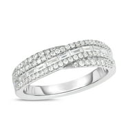 ONLINE 5/8 CT. T.W. Baguette and Round Diamond Crossover Band in 14K White Gold