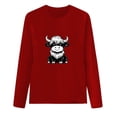 thumbnail image 3 of QUNYINEY Cow Print Shirts for Women Long Sleeve Crew Neck Casual Red Tops Loose Drop Shoulder Pullover T-Shirts Women's Tops, 3 of 3