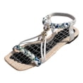 thumbnail image 5 of Dakaela Women's Boho Flat Sandals Ankle Strap Square Open Toe Braided Orthopedic Sandal Beach Vacation Dressy Summer Walking Shoes Blue Size 9.5, 5 of 6