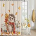 thumbnail image 4 of Fabric Shower Curtain Fall Animal Thanksgiving Pumpkin Hedgehog Leaves Linen Shower Curtains with 12 Hooks Waterproof Machine Washable Bath Curtains for Bathroom, 72 x 84in, 4 of 6