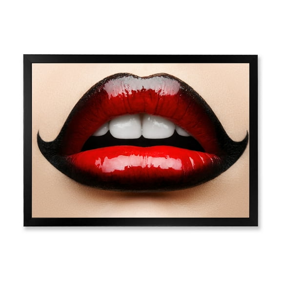 Designart 'Woman Lips With Red and Black Lipstick' Modern Framed Art Print