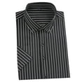 thumbnail image 2 of Men's Striped Cotton Short Sleeve Button Down Shirt, Casual Flip Collar Shirt, Lightweight Breathable Top, Daily Beach Vacation | Zenithor,Black L, 2 of 6