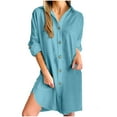 thumbnail image 1 of hotojiny Robe Chemise Boutonnée pour Femmes Coton Lin Manches Longues Roulées Tunique Robe Fente Latérale Couverture de Plage Blouse Hauts Robe d'Été, 1 of 5