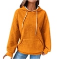 thumbnail image 1 of Savings Clearance 2024 wmjolc Waffle Hoodie for Womens Solid Pullover Drawstring Sweatshirt Spring Fall Oversized Sweatshirts with Pockets Long Sleeve Out Going Tops, 1 of 4