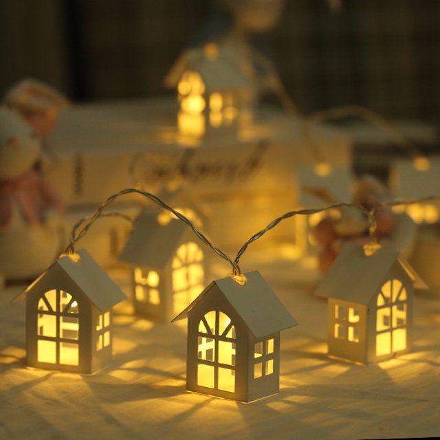 10LED Navidad casa de madera cadena lámpara dormitorio decoración batería pequeña lámpara cadena - 2m 10 lámpara batería