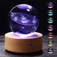 thumbnail image 2 of 3D Solar System Crystal Ball with Wood Base, Engraved Universe Planet Sphere, Kid Education Decorative Glass Ball, Decor Creative Gift (3.15inch), 2 of 7