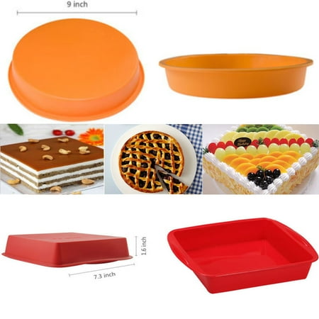 Round Bread Mold Silicone Square & Round DIY Cake Pan Mould ,iClover Bread Pizza Lasagna Baking Tray Bakeware Mold-Dishwasher, Oven, Microwave, Freezer Safe ()