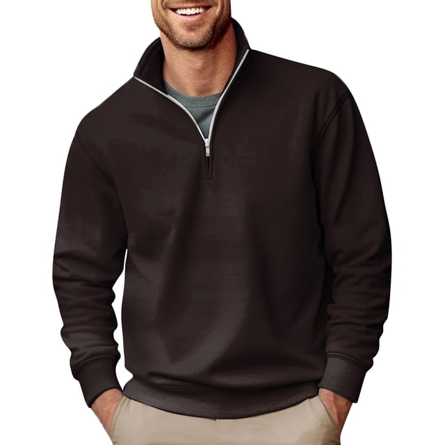 Men's Fashion Top Casual Slim Fit Pullover Long Sleeve Zipper Small High Collar 2XL