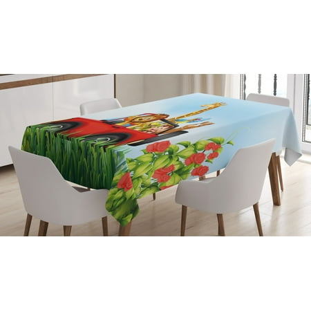 

Zoo Tablecloth Cartoon Style Wildlife Animals Riding a Car in Park with Grass and Roses Journey Trip Rectangular Table Cover for Dining Room Kitchen 60 X 90 Inches Multicolor by Ambesonne