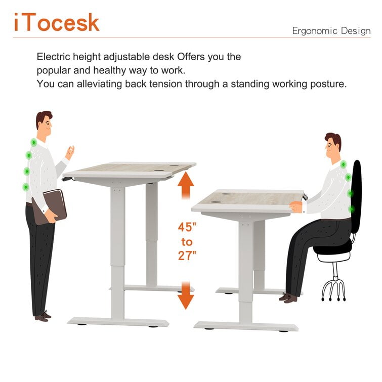 Electric Height Adjustable Standing Desk,55'' x 24'' Stand Up Desk  Workstation, Splice Board Home Office Computer Standing Table Height  Adjustable