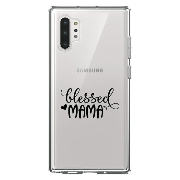 DistinctInk Clear Shockproof Hybrid Case for Galaxy Note 10 PLUS (6.8" Screen) - TPU Bumper Acrylic Back Tempered Glass Screen Protector - Blessed Mama - Heart