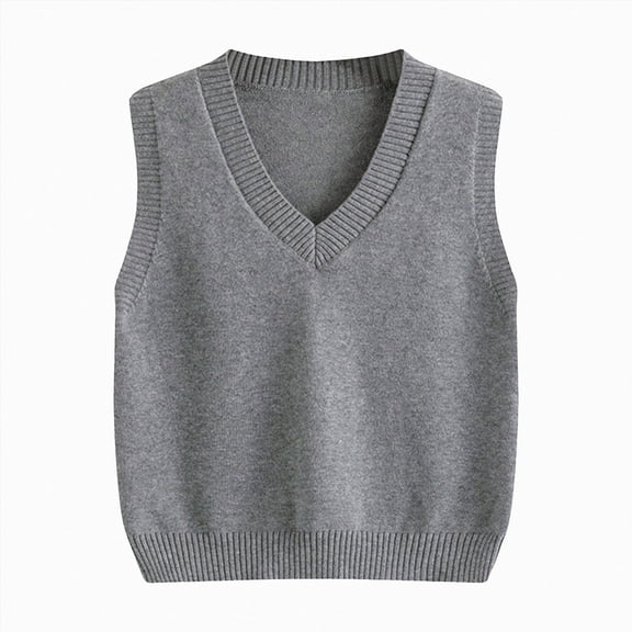 WUANDIXFA Girls Boys Sweater Vest School V Neck Cotton Solid Vest Kids Back to School Sleeveless Pullover Knit Waistcoat Girls Sweaters,Grey,3-4 Years
