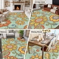 thumbnail image 5 of Teal Green Boho Floral Area Rugs 6'x9', Washable Small Throw Rugs for Kitchen Dining room, Vintage Abstract Art Ethnic Flowers Indoor Outdoor Rug Non-Slip Low Pile Carpet Runner Reversible Floor Mats, 5 of 8