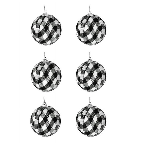 6Pcs 7cm Christmas Tree Ball Plaid Fabric Wrapped Layout Xmas Party Decoration Ball Pendant