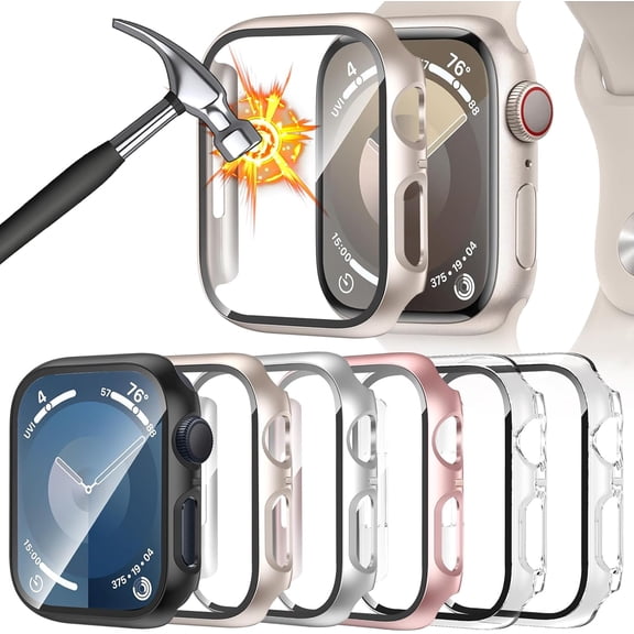 6‑Pack Shock‑Absorbent Hard PC Protective Covers with Built‑in Tempered Glass, Compatible for Apple Watch SE3, SE2, SE, Series 6 5 4 40mm,