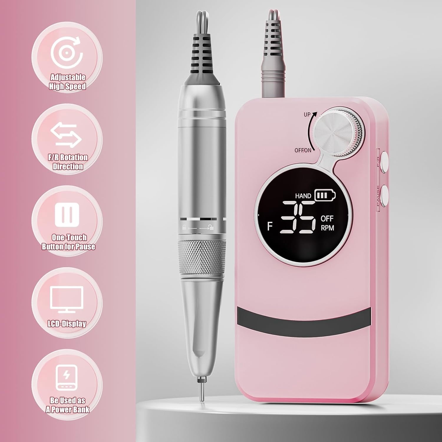 35000RPM Cordless Nail Drill, Rechargeable Electric Nail File with 12Pcs Bits, Portable Manicure Pedicure Kit for Acrylic Gel Nails Home Salon Use