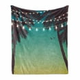 thumbnail image 1 of Nature Soft Flannel Fleece Blanket, Night Time Beach Sunset Design with Little Lantern and Island Palm Trees Art Print, Cozy Plush for Indoor and Outdoor Use, 60" x 80", Multicolor, by Ambesonne, 1 of 6