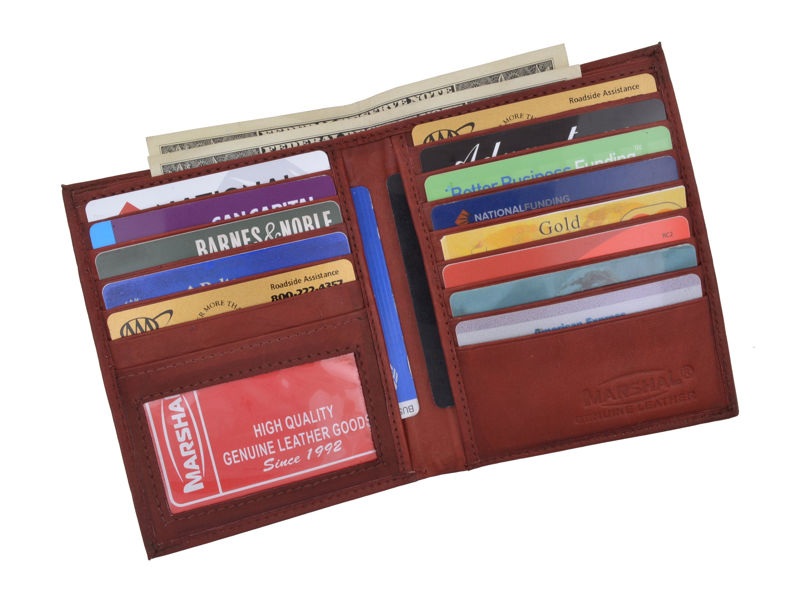 Burgundy Genuine Leather Bifold Money Clip Credit  Card ID Holder Wallet